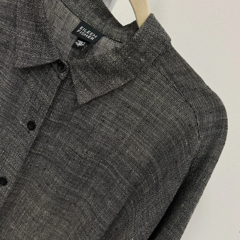 Eileen Fisher Italian Fabric Linen Blend Button Down Shirt Grey Lg Lagenlook